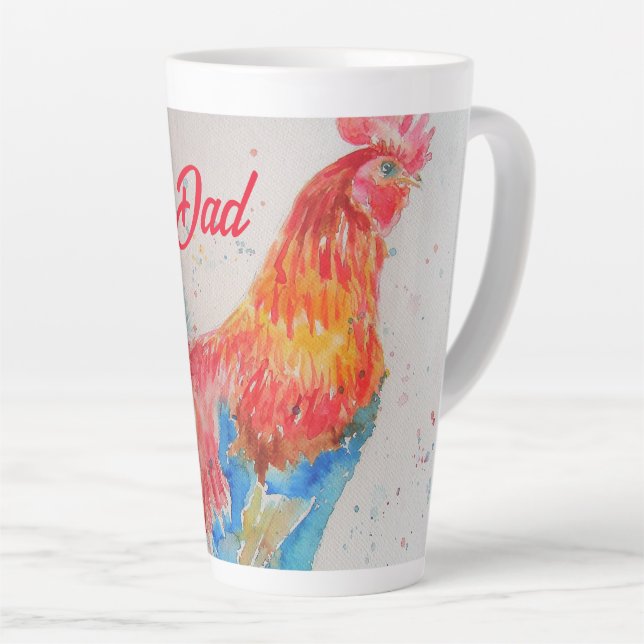 Vater zum Red Rooster Watercolor Painting Vathers  Milchtasse (Rechte Ecke)