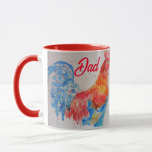 Vater zum Red Rooster Watercolor Painting Vathers  Tasse (Links)