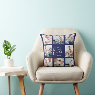 Vaterbaby Kind Foto Collage Blue Kissen