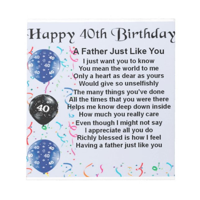 Vatergedicht - 40. Geburtstag Notizblock (Vorderseite)