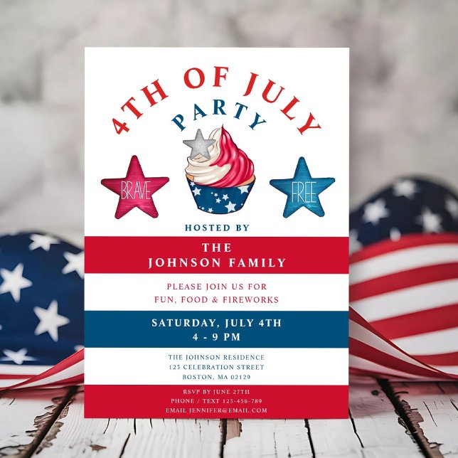 Vaterländische Rote Weiße und Blaue Sterne 4. Juli Einladung (Patriotic Red White & Blue Stars 4th Of July Invitation)