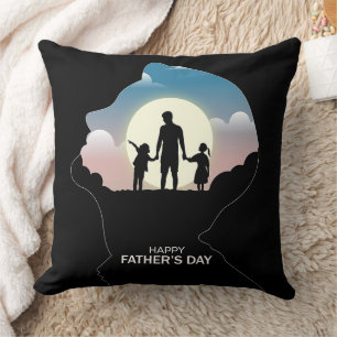 Vaterprofil-Silhouette mit Sonnenuntergang Familie Kissen