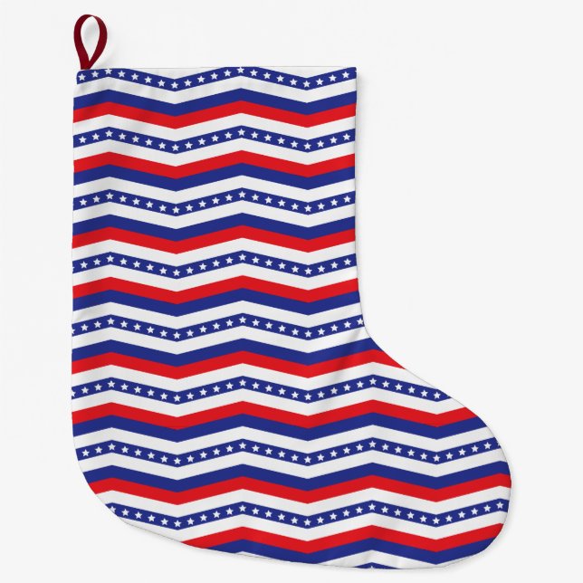 Vaterrot-weiß-blau Zickzack Großer Weihnachtsstrumpf (Vorderseite)