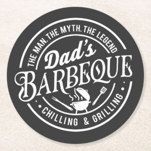 Vaters Barbeque Mann, Myth, Legende Runder Pappuntersetzer