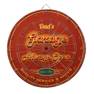 Vaters Garage-Imitate Neon Look Name Dunkelorange Dartscheibe