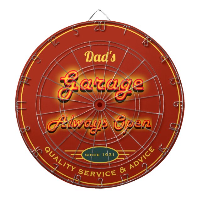 Vaters Garage-Imitate Neon Look Name Dunkelorange  Dartscheibe (vorne)