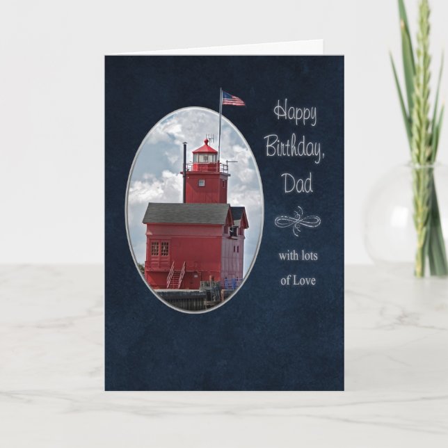 Vaters Geburtstag Michigan Red Lighthouse Karte (Vorderseite)