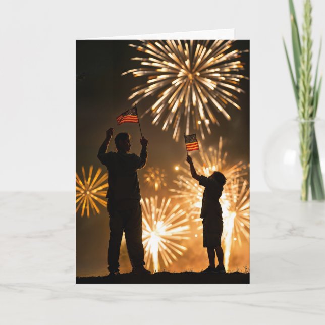 Vaters Geburtstag mit Feuerwerken und amerikanisch Karte (Vorderseite)