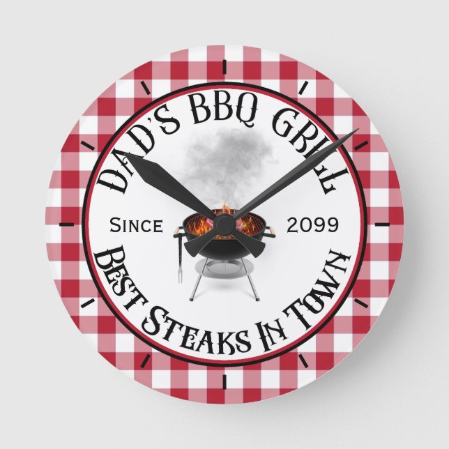 Vaters GRILLEN Grill Beste Steaks in der Stadt Runde Wanduhr (Vorderseite)
