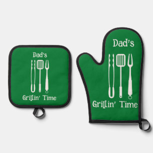 Vaters Grillinzeit Barbecue im Garten Ofenhandschuh & Topflappen-Set