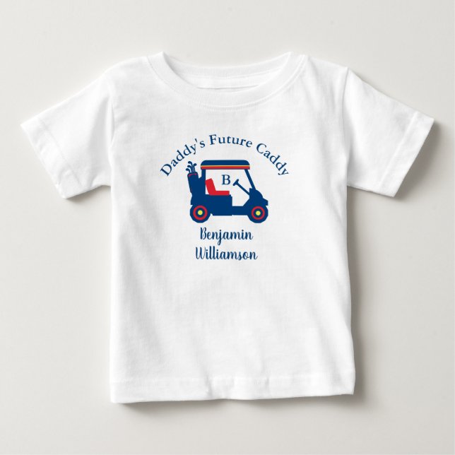 Vaters Kleiner Typ Golf Cart Name Monogram Baby T-shirt (Vorderseite)