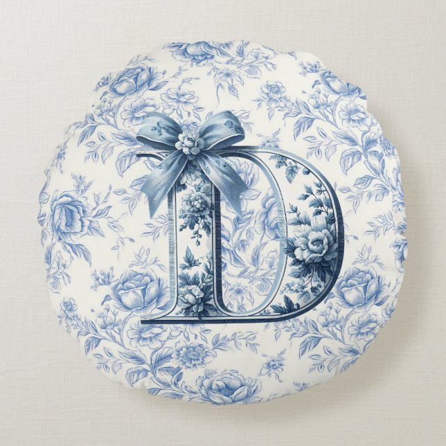 Vaters Light Blue Chinoiserie Round Pillow Rundes Kissen (Vorderseite)