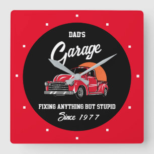 Vaters oder jeder andere Name Garage Roter Chevy T Quadratische Wanduhr
