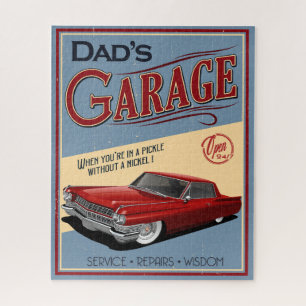 Vaters Red Caddy Car Garage Jigsaw Puzzle 1964