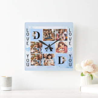 Vaters Tumbler: Familie, Liebe, Erinnerungen Quadratische Wanduhr