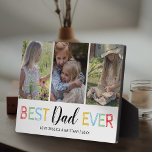Vatertag 3 Foto | Bester Vater je Fotoplatte<br><div class="desc">Angepasste Väter-Tagesbild-Plakette,  fügen Sie 3 Ihrer eigenen Fotos,  ein farbenfrohes typografisches Design,  und die Kindernamen.</div>
