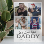 Vatertag 4 FotoCollage Fotoplatte<br><div class="desc">Niedliche Väter tagsüber Foto-Plakette mit 4 quadratischen Familienbildern, den Worten "Wir Liebe du Papa" und den Kindernamen.</div>