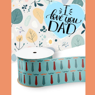 Vatertag Aquamarin und Orange Mustache Vater Satinband
