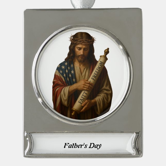 Vatertag Banner-Ornament Silber (Vorderseite)