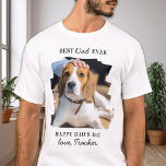 Vatertag Bester Hund Vater Personalisiertes Foto T-Shirt<br><div class="desc">"Bester Vater je ~ Happy Vaters Day!" ! ... Dieser Vatertag gibt Ihrem Lieblings-Hundedad ein niedliches personalisiertes Foto Hund Papa Shirt von seinem besten Freund. Personalisieren Sie diese Väter Tag Hund Papa Shirt mit dem Hund's Name & Lieblings-Foto. Besuchen Sie unsere Kollektion für die besten Hundeliebhaber väterliche Tagesgeschenke und personalisierten...</div>
