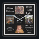 Vatertag Bester Vater je Schwarz Drei Fotos Quadratische Wanduhr<br><div class="desc">Zeigen Sie Vater, den Sie für den Vatertag schätze, mit diesem drei Foto Schwarz-Weiß-Design mit dem Namen Ihres Vaters, dem Text "Bester Vater je", und Raum für eine einzigartige Nachricht unten mit typisierten Signaturen im Skripttext und der Anlass und das Jahr. Design by Holiday Hearts Designs (Rechte vorbehalten) mit Template-Platzhalter-Fotos...</div>