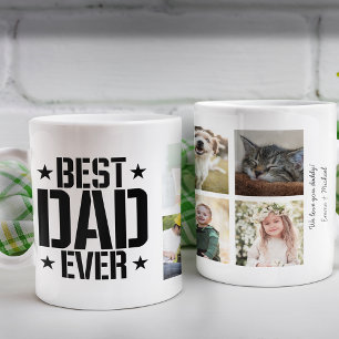Vatertag Bester Vater je sechs Foto & Text, schwar Kaffeetasse