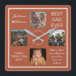 Vatertag Bester Vater je Terra Cotta Vier Foto Quadratische Wanduhr<br><div class="desc">Zeigen Sie Vater, den Sie ihm für den Vatertag schätze, mit diesem Vier-Foto-Terracotta und Weiß-Design mit dem Namen Ihres Vaters, dem Text "Bester Vater je", und Raum für eine einzigartige Nachricht unten mit typisierten Signaturen im Skripttext und der Anlass und das Jahr. Design by Holiday Hearts Designs (Rechte vorbehalten) mit...</div>