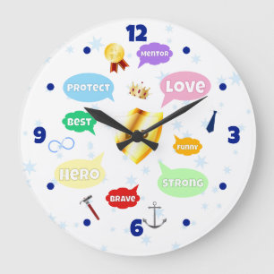 Vatertag Bester Vater Word Wolken King Crown Liebe Große Wanduhr