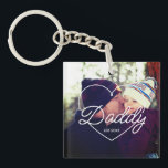 Vatertag Custom Foto Herz Daddy Script Schriftart Schlüsselanhänger<br><div class="desc">Personalisierter Vater-Tag Geschenk für deinen Vater zu feiern Vatertag. Egal, ob es sich um einen neuen Vater, einen Stiefvater, einen alten und klassischen Vater oder einen zukünftigen Vater handelt, die benutzerdefinierte Textfunktion wird Sie abdecken. Sie können den Text in Ihre gewünschte Formulierung ändern und Ihr eigenes Foto hochladen. Holen Sie...</div>