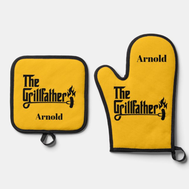 Vatertag Der Grillvater Personalisiert Ofenhandschuh & Topflappen-Set (Vorderseite)
