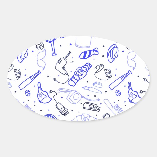 Vatertag-Doodle Ovaler Aufkleber (Vorderseite)