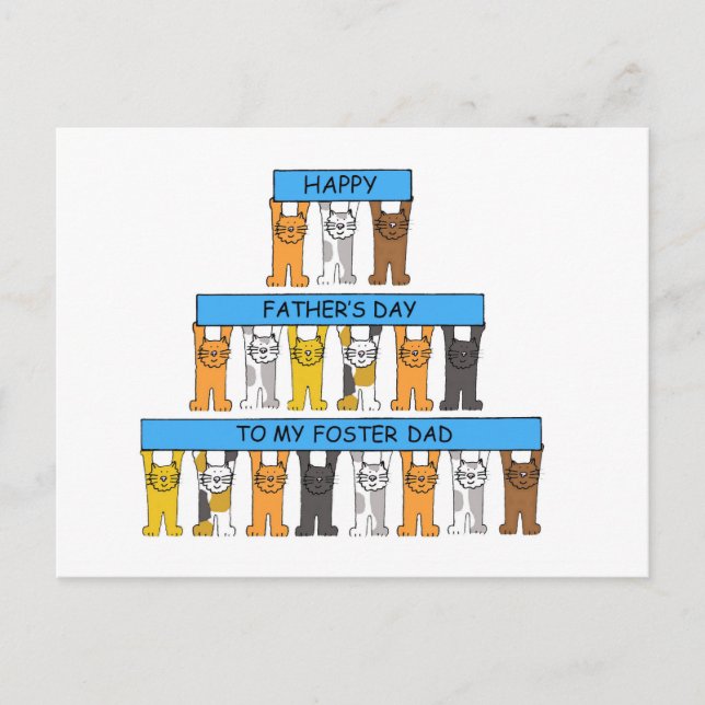 Vatertag Foster Vater Cartoon Katzen Postkarte (Vorderseite)