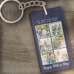 Vatertag Foto Collage Navy Blue Schlüsselanhänger<br><div class="desc">Bester Papi-Script-Schriftart mit 6 Foto-Slots für die Familie und einer benutzerdefinierten Nachricht für Ihren Vater Nummer 1.</div>