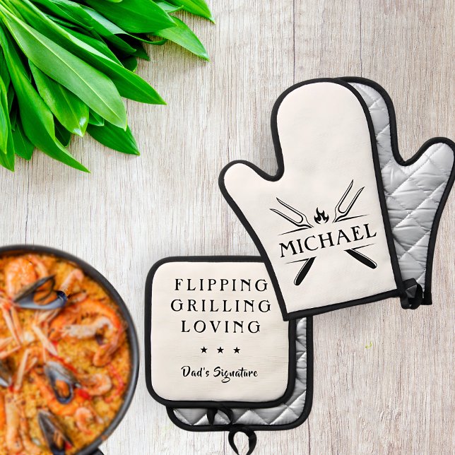 Vatertag Geschenk Custom GRILLEN Monogram Ofenhandschuh & Topflappen-Set (Von Creator hochgeladen)