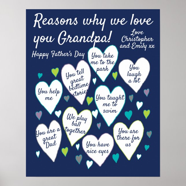 Vatertag Gründe für unsere Liebe Opa Poster (Vorne)