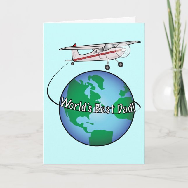 Vatertag mit Flugzeug und Welt Karte (Vorderseite)