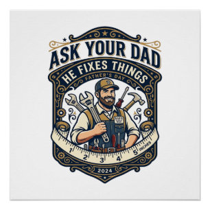 Vatertag Reparatur Papa Shirt Frag Deinen Vater Er Poster