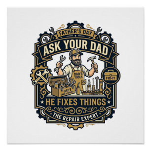 Vatertag Reparatur Papa T-Shirt Frag Deinen Papa E Poster
