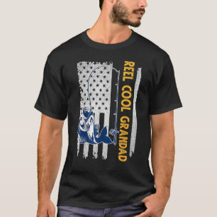 Vatertag Rollen Cool Papa Fish American Flag Vater T-Shirt