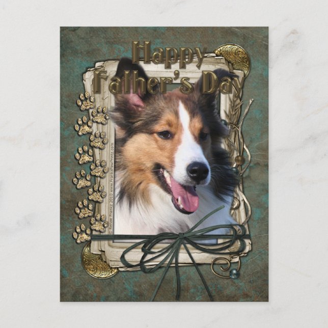 Vatertag - Steinpfähle - Sheltie Postkarte (Vorderseite)