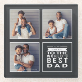 Vatertag Welt besten Vater 3-Foto Collage Gray Glasuntersetzer