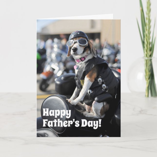 Vatertag Witzhund auf Motorrad Karte (Vorderseite)