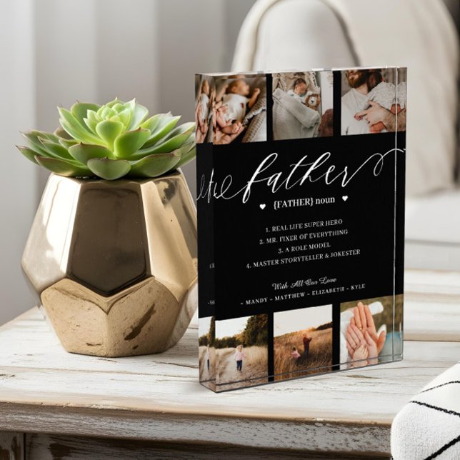 Vaterwörterbuch Definition Foto Collage Schwarz (Father Dictionary Definition Photo Collage Black)