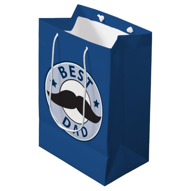 Vathers Day Mustache Bester Vater Mittlere Geschenktüte (Vorderseite Schrägansicht)