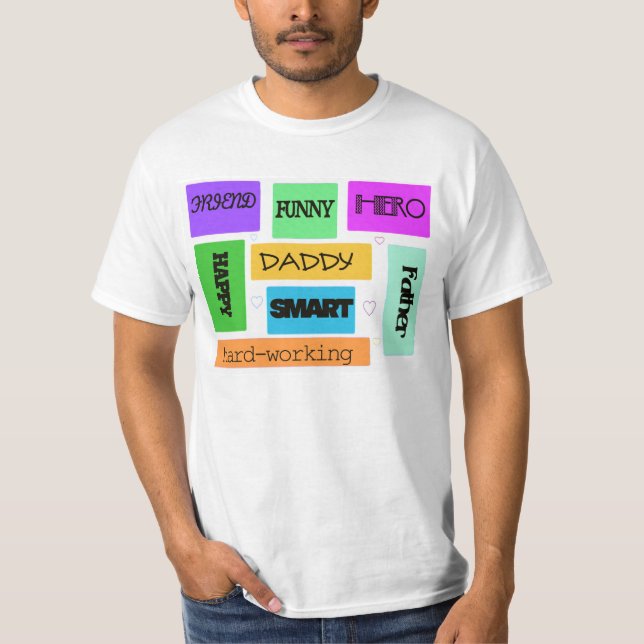 "Vati, Vater, Held, lustiges" - buntes T-Stück T-Shirt (Vorderseite)