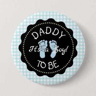 Vati, zum blauer Gingham-Babypartyknopf zu sein Button