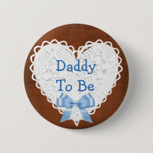 Vati, zum Brown u. blauer Spitzen- Babyparty-Knopf Button