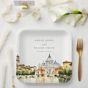 Vatikanstadt Rom Italien Wasserfarbenwelt Hochzeit Pappteller