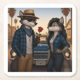 Vato Lobo "Valentines" Rechteckiger Pappuntersetzer