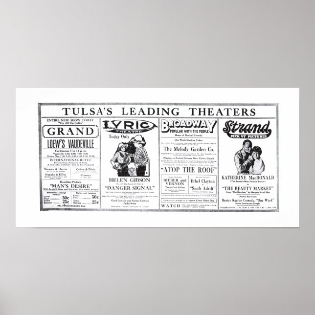 Vaudeville 1920 Vintages Lineup Zeitung und Plakat (Vorne)